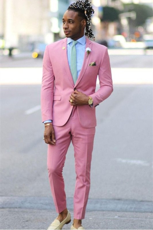 ClAOSe Fitting Pink Two Pieces Notched Lapel Prom Outfits for Men