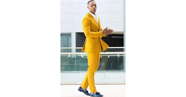 Handsome Yellow Party Suit for Prom with Double Breasted Peaked Lapel main image 1