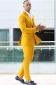 Bespoke Yellow Double Breasted Peaked Lapel Prom Men Suits 