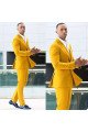 Bespoke Yellow Double Breasted Peaked Lapel Prom Men Suits 