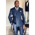 Newest Navy Blue Striped Peaked Lapel Double Breasted Formal Men Suits