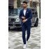 Slim Fit Dark Navy Plaid Notched Lapel Men Suit