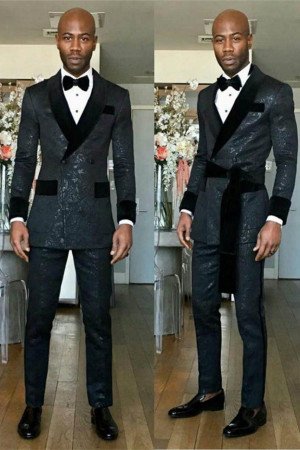 Kingston Black Shawl Lapel Double Breasted Best Fitted Wedding Groom Suits Kingston Black Shawl Lapel Double Breasted Best Fitted Wedding Groom Suits