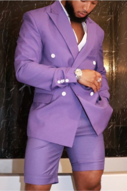 Cool Purple Peaked Lapel Double Breasted Bespoke Men Suits