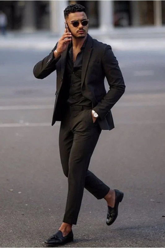 Black Simple Prom Suit for Men Two Piece Fashion Men Suit with Notch Lapel