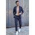 Latest Design Dark Nay Striped Peaked Lapel Cool Men Suit
