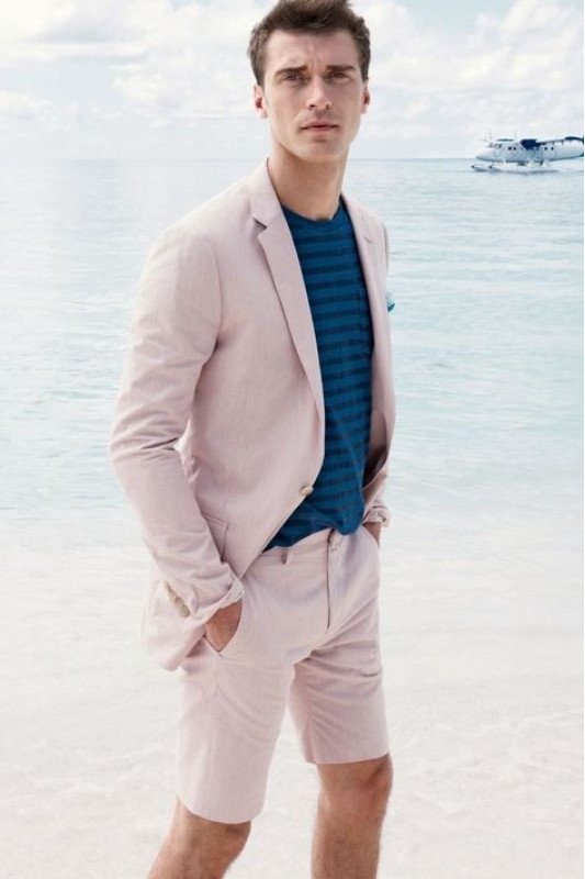 New Arrival Summer Pink Chic Simple Notched Lapel Men Suits