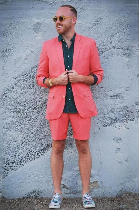 Cool Summer Orange Notched Lapel Men Suit with Short Pants