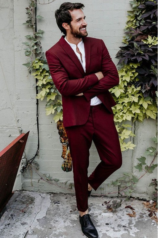 Chad Regular Burgundy Peaked Lapel Chic Prom Outfits for Men