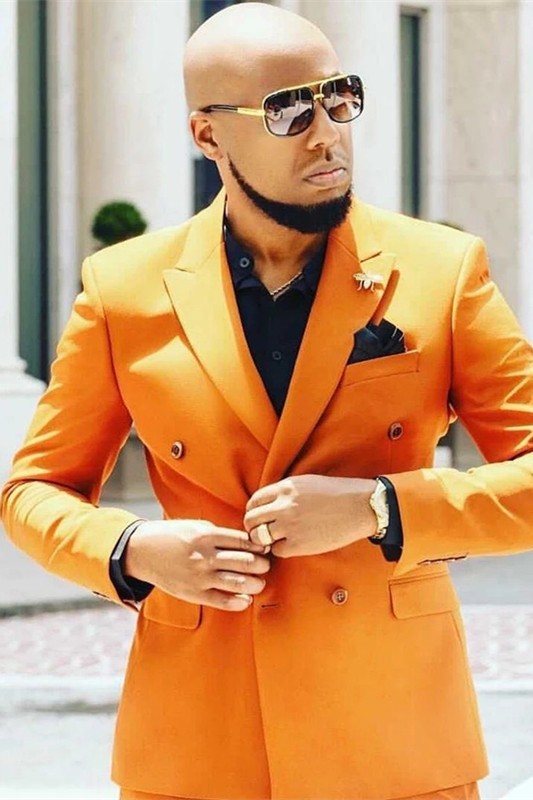 Noel Orange Peaked Lapel Best Fitted Fashion Prom Men Suits