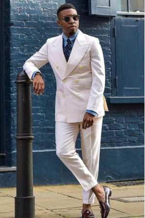 Newest  Ivory Peaked Lapel Double Breasted Fashion Men Suits