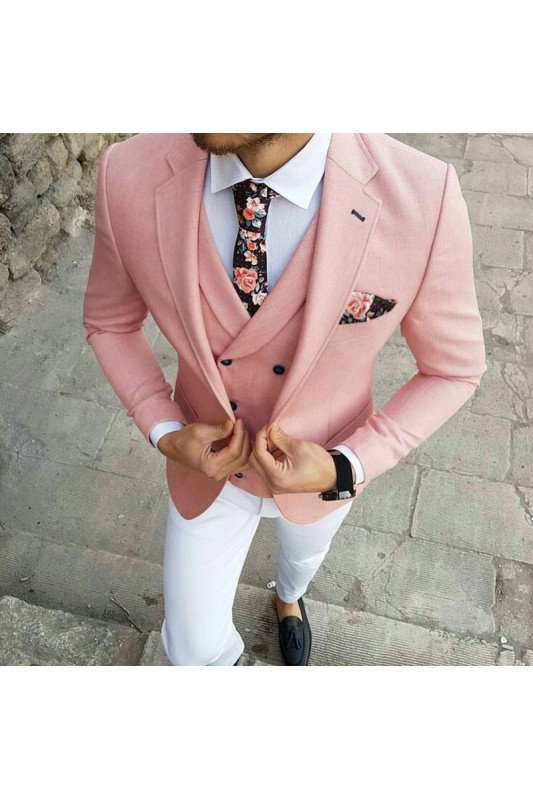 Reese Pink Three-Pieces Best Fitted Notched Lapel Prom Men Suits