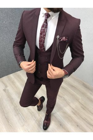 Warren Burgundy Three Pieces Best Fitted Peaked Lapel Men Suits Warren Burgundy Three Pieces Best Fitted Peaked Lapel Men Suits