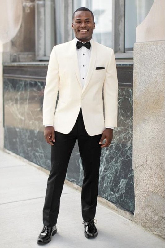 Cool Simple and Cool White Shawl Lapel Wedding Men Suits