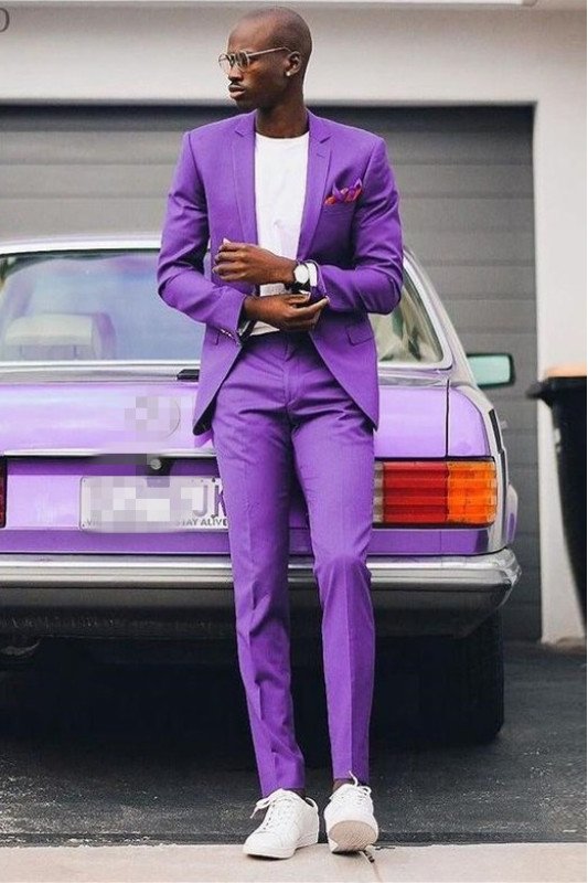 Chic Purple Bespoke Notched Lapel Prom Suits for Boy