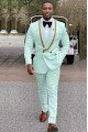Chic Mint Green Chic Shawl Lapel Double Breasted Wedding Suits with Appliques