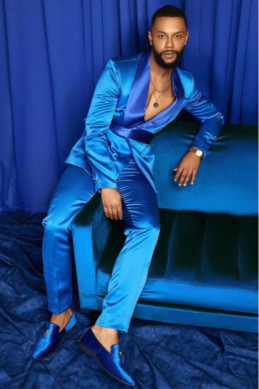 Chic Cool Blue Shawl Lapel Bespoke Prom Men Suits Chic Cool Blue Shawl Lapel Bespoke Prom Men Suits