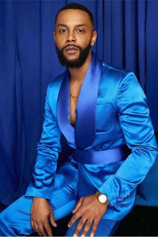 Chic Cool Blue Shawl Lapel Bespoke Prom Men Suits Chic Cool Blue Shawl Lapel Bespoke Prom Men Suits