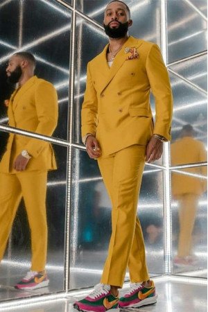 New Arrival Yellow Double Breasted Chic Men Suits for Prom New Arrival Yellow Double Breasted Chic Men Suits for Prom