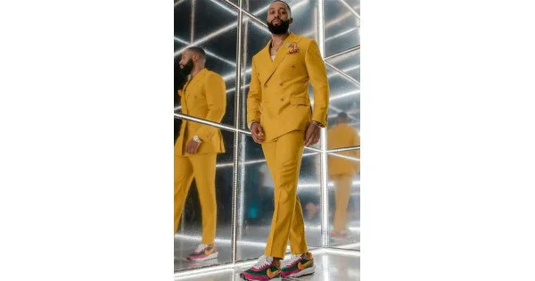 New Arrival Yellow Double Breasted Chic Men Suits for Prom