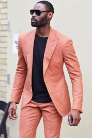 Newest Peach ClAOSe Fitting Peaked Lapel Bespoke Men Suits for Prom