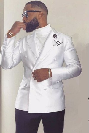 Chic White Peaked Lapel Double Breasted Wedding Groom Suits Chic White Peaked Lapel Double Breasted Wedding Groom Suits