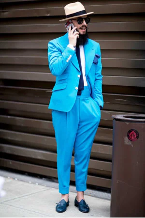 Abbott Ocean Blue Slim Fit Peaked Lapel Men Suits for Prom