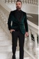 Dark Green Velvet Three Pieces Chic Shawl Lapel Wedding Groom Suits