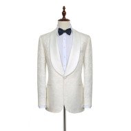 Newest Jacquard White Tuxedos for Wedding | Silk Shawl Lapel One Button Wedding Suit for Men Newest Jacquard White Tuxedos for Wedding | Silk Shawl Lapel One Button Wedding Suit for Men