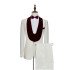 Velvet Shawl Collar White Wedding Tuxedos | 3Piece Wedding Suits with Burgundy Vest