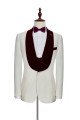 Velvet Shawl Collar White Wedding Tuxedos | 3Piece Wedding Suits with Burgundy Vest