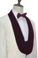 Velvet Shawl Collar White Wedding Tuxedos | 3Piece Wedding Suits with Burgundy Vest