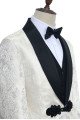 Fashion Knitted Button Black Shawl Lapel 3-Piece White Jacquard Wedding Tuxedo for Men