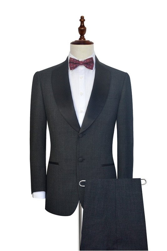 Fashion Dark Grey Black Shawl Collar Wedding Tuxedos with Two Buttons