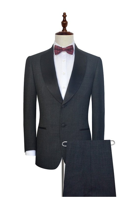 Fashion Dark Grey Black Shawl Collar Wedding Tuxedos with Two Buttons Fashion Dark Grey Black Shawl Collar Wedding Tuxedos with Two Buttons