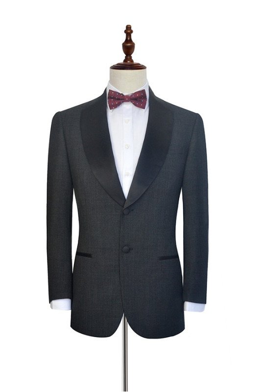 Fashion Dark Grey Black Shawl Collar Wedding Tuxedos with Two Buttons