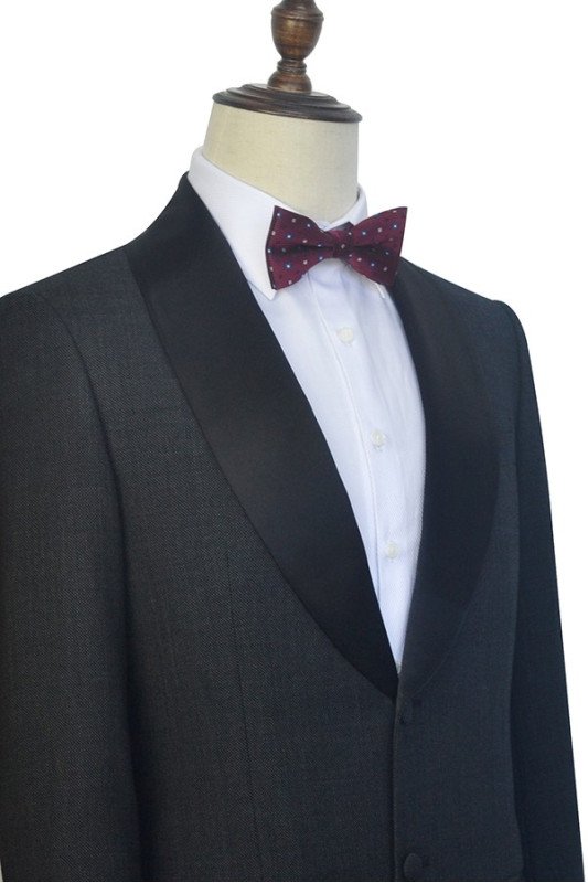 Fashion Dark Grey Black Shawl Collar Wedding Tuxedos with Two Buttons