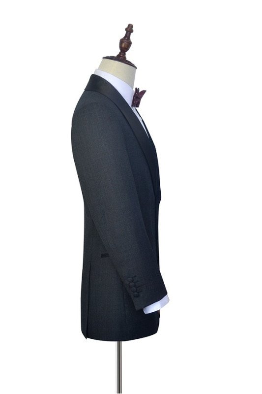 Fashion Dark Grey Black Shawl Collar Wedding Tuxedos with Two Buttons Fashion Dark Grey Black Shawl Collar Wedding Tuxedos with Two Buttons