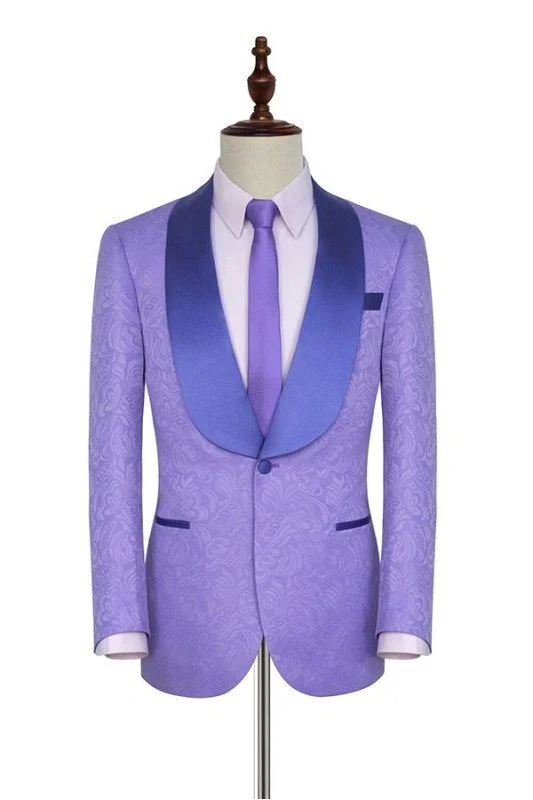 Two Pieces Lavender Jacquard Casual Prom Attire for Guys