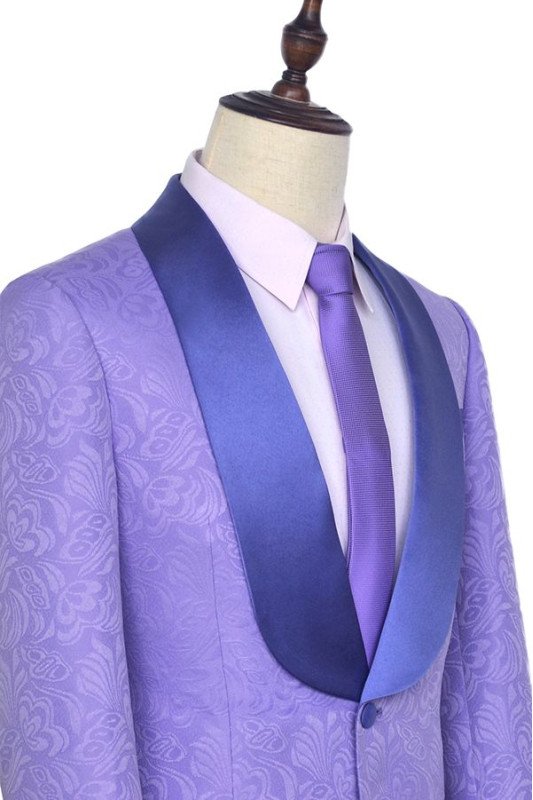 Chic Lavender Jacquard Silk Shawl Lapel Bespoke Prom Suits