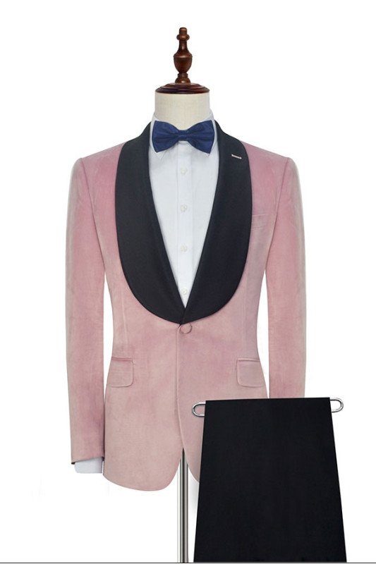 Fashion Pink Wedding Tuxedos | Bespoke Black Silk Shawl Lapel Prom Suits