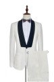 Black Knife Collar Classic White Wedding Suits for Men with One Button