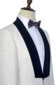 Black Knife Collar Classic White Wedding Suits for Men with One Button