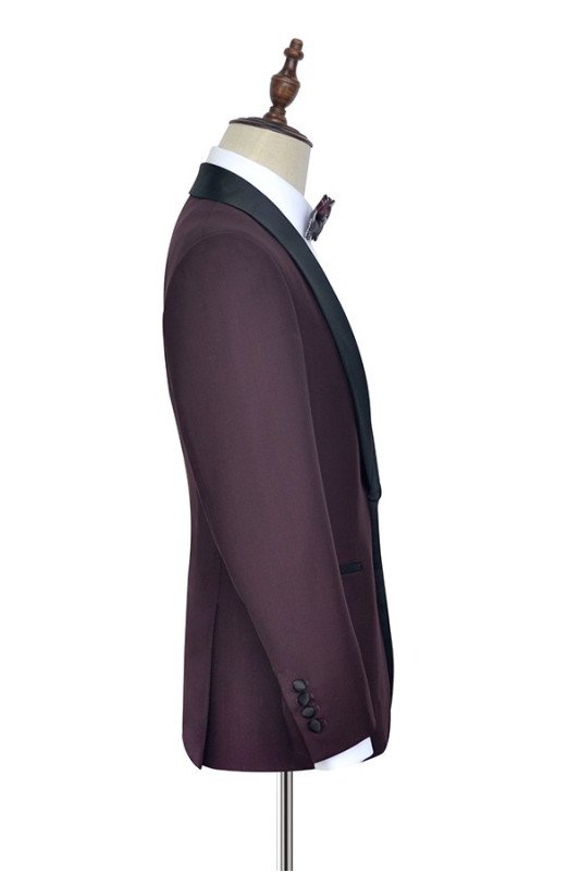 Fashion Black Shawl Collor One Button Burgundy Wedding Suits for Men