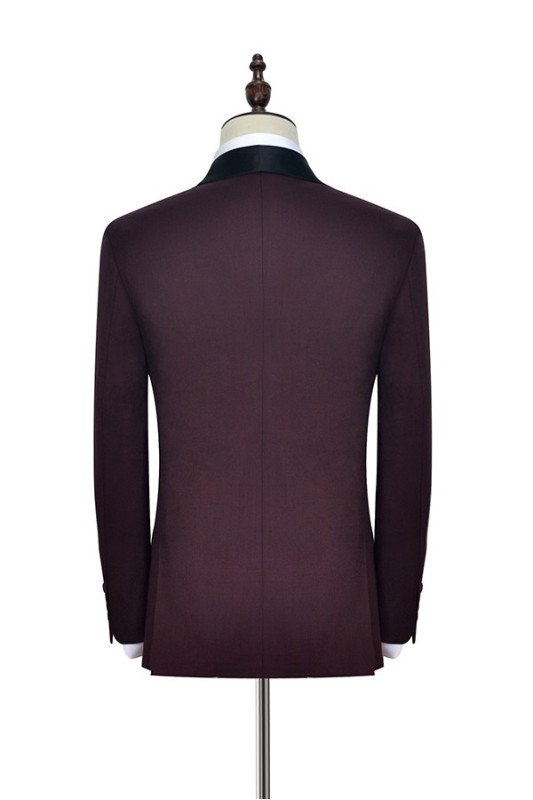 Fashion Black Shawl Collor One Button Burgundy Wedding Suits for Men