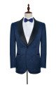 Bennett Navy Blue Jacquard Black Silk Shawl Lapel Wedding Suits