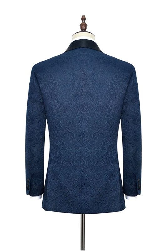 Bennett Navy Blue Jacquard Black Silk Shawl Lapel Wedding Suits