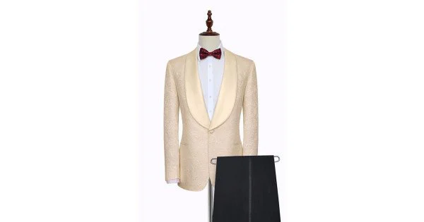 Elegant Burgundy Jacquard Wedding Tuxedo with Lapel Detail