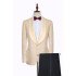 Noble Champagne Jacquard Wedding Tuxedos for Groom with Silk Shawl Lapel