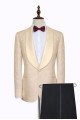 Noble Champagne Jacquard Wedding Tuxedos for Groom with Silk Shawl Lapel